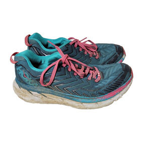 Hoka One Shoes Women Size 8.5 One Clifton 4 Hiking Running Blue Pink Athletic